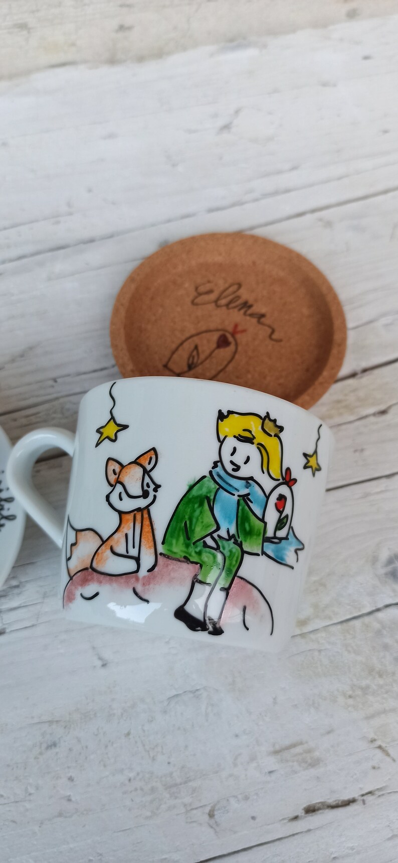 Bomboniera a tazza da cappuccio con sotto piatto in sughero, bomboniera per battesimo, comunione, cresima e matrimonio. Personalizzata. immagine 4