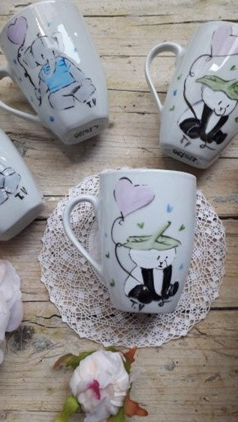 Tazza Mug con animali simpatici dipinta a a mano. Bomboniera per battesimo dipinta, tazza personalizzata, regalo ringraziamento. immagine 7