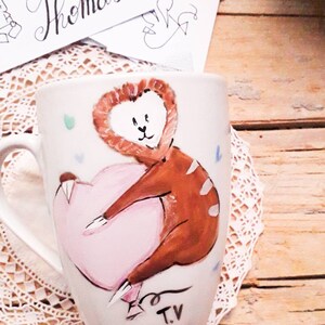 Tazza Mug con animali simpatici dipinta a a mano. Bomboniera per battesimo dipinta, tazza personalizzata, regalo ringraziamento. immagine 3