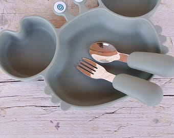 Silicone baby food set plate with spoon