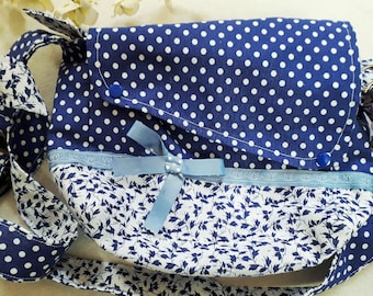 Blue polka dot shoulder bag and blue flowers for girl and child