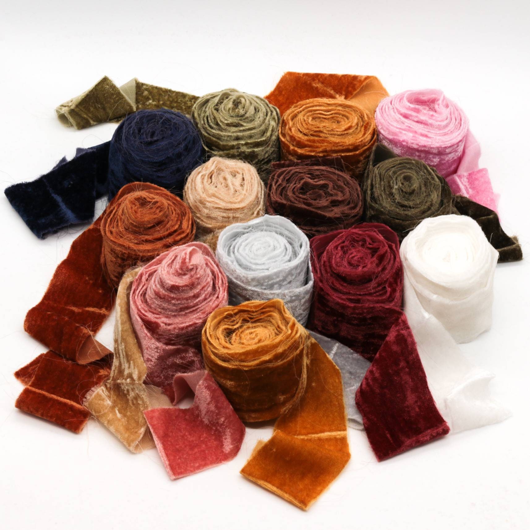 Velvet Ribbon/ 1 or 2 inches thick/ 3 yards/ Recycled Ribbon/ Raw Edg…