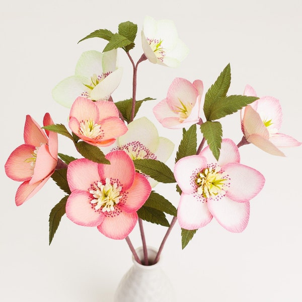 Set of 3 Helleborus - Paper Flowers - Crepe Paper Flowers - Anniversary - Paper Decor - Wedding - Spring Flowers - Home Decor