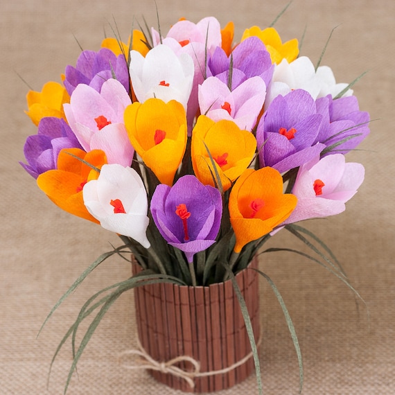 Krokus Bouquet Krepa Kwiaty Papieru Papierowe Etsy