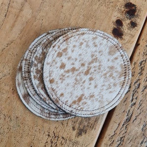 Cowhide Coaster Set, Handcrafted Real Genuine Hair-on Cowhide Leather Coaster set, Unique Western image 2