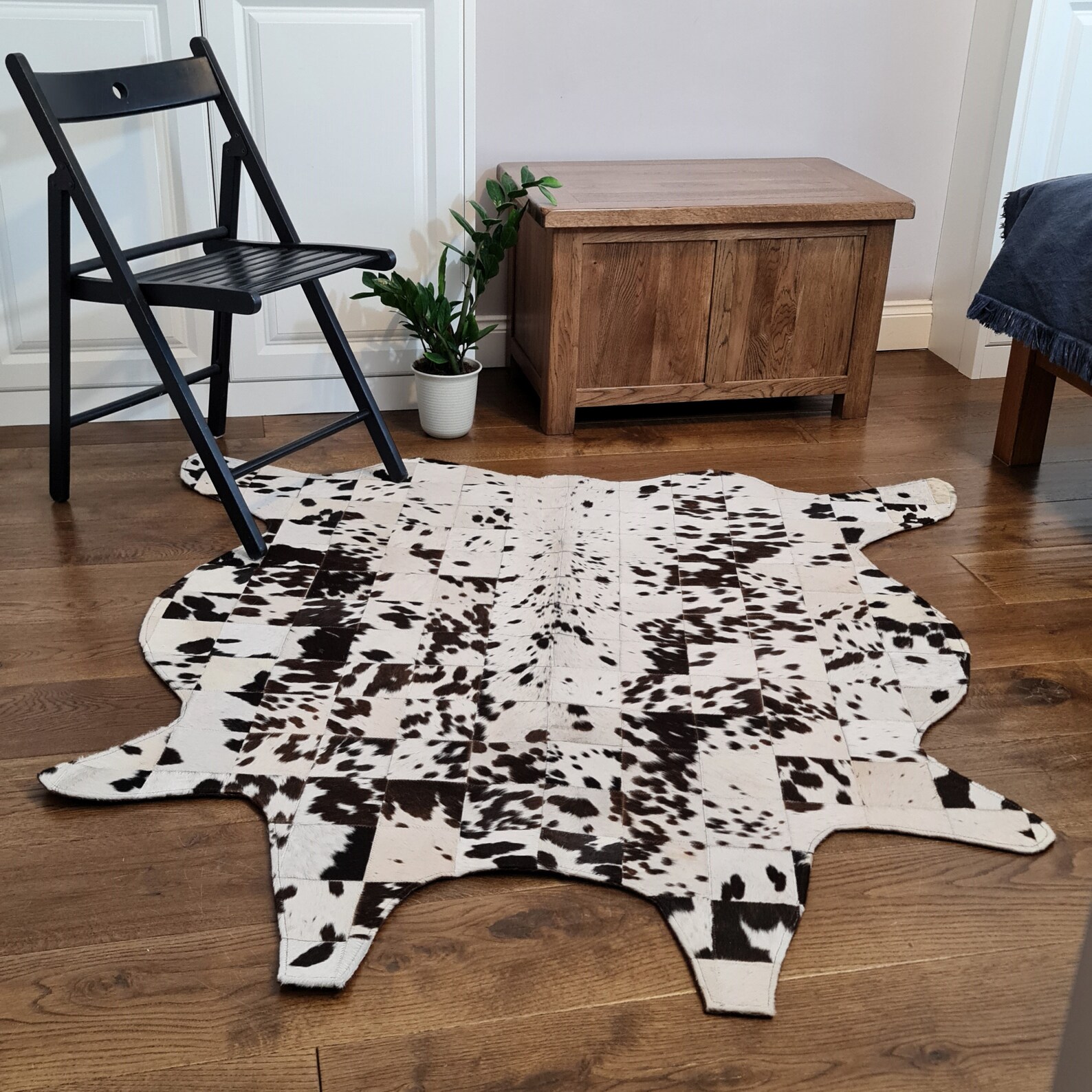 PATCHWORK COWHIDE RUG Hairon Fur Leather Rug Round Cowhide Etsy UK