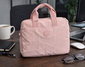 Water‑Resistant Pink Laptop Bag | Lightweight Office Bag | Trendy Work & Travel Briefcase | Macbook, Dell, Hp 13", 14"