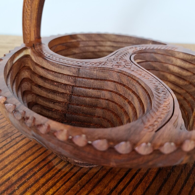 Handmade Carved Wooden Basket Dry Fruit Basket with Folding Etsy