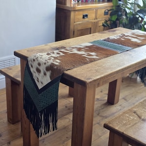 Handmade Cowhide Patchwork Table Runner – Rustic Farmhouse Decor