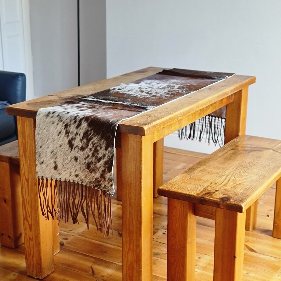COWHIDE TABLE RUNNER Leather Table Runner, Handmade , Hairon Leather