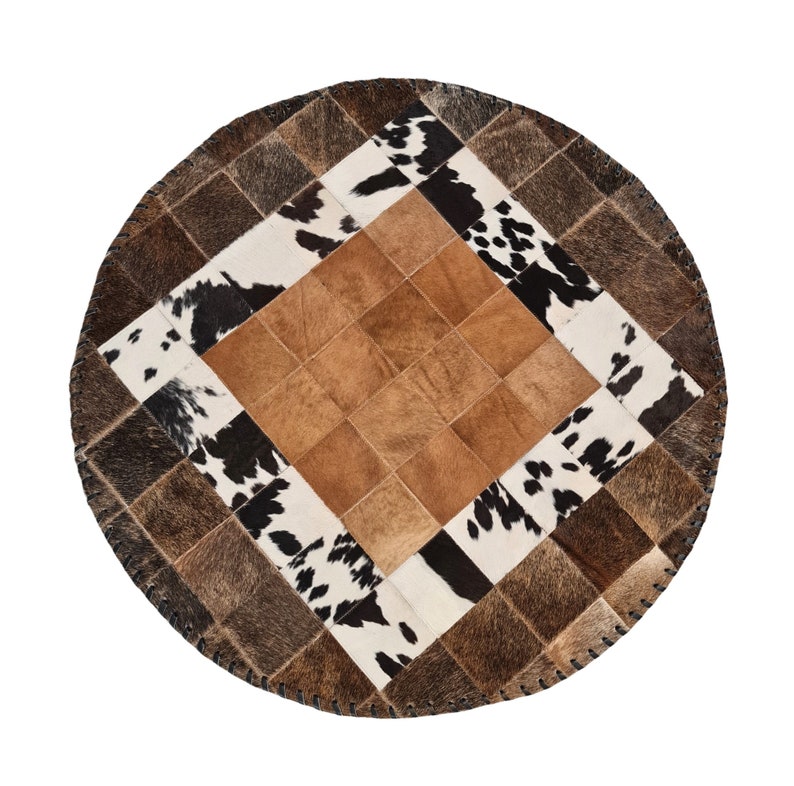 PATCHWORK COWHIDE RUG Hairon Fur Leather Rug Round Cowhide Etsy UK
