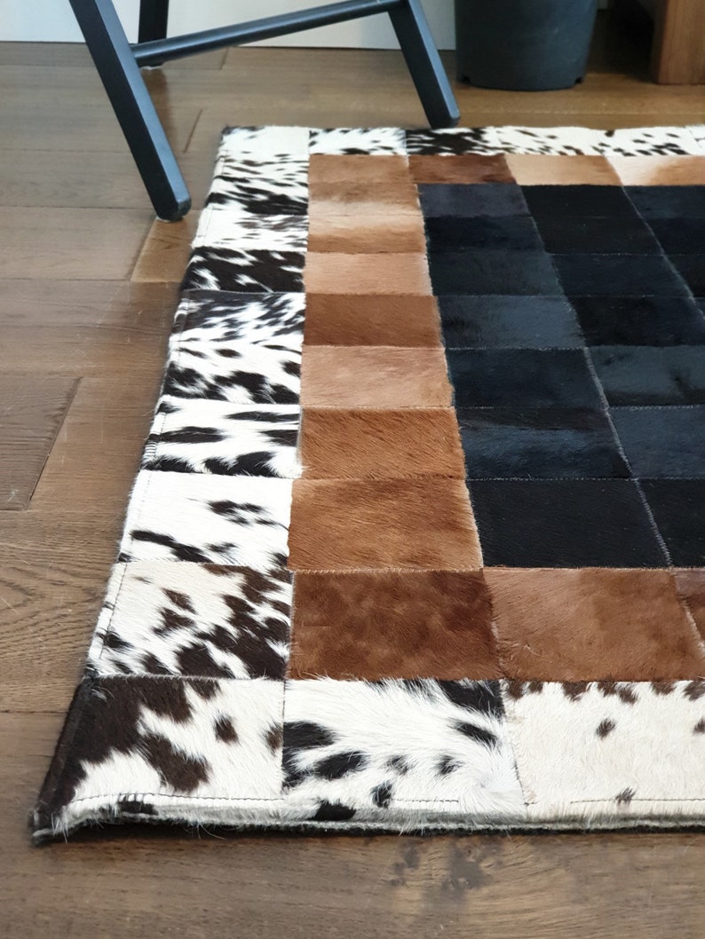 Cowhide Patchwork Rug HairOn Fur Leather Animal Skin Cow Etsy