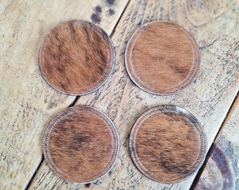 Cowhide Coaster Set, Handcrafted Real Genuine Hair-on Cowhide Leather Coaster set, Unique Western