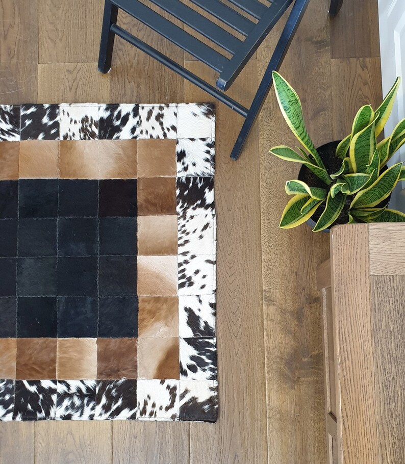 Cowhide Patchwork Rug HairOn Fur Leather Animal Skin Cow Etsy