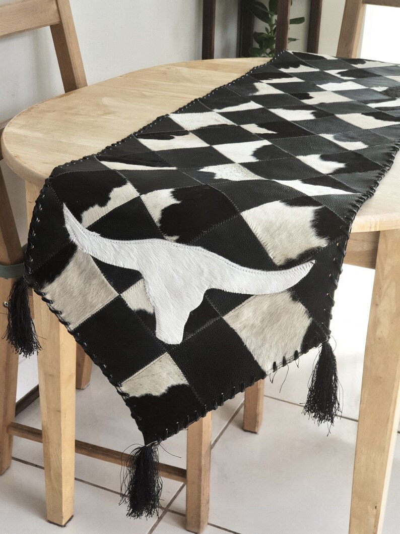 Cowhide Table Runner Genuine Leather Chemin Image 0