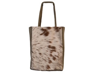 COWHIDE TOTE BAG - Cowhide Tote bag, shoulder bag, Hand Bag, Grey, Combination of Leather & Hair-on Cow skin, Gift For Her