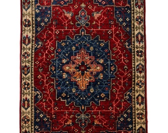 Handmade Wool Kazak Rug: Traditional Afghan Design (107cm x 80cm)