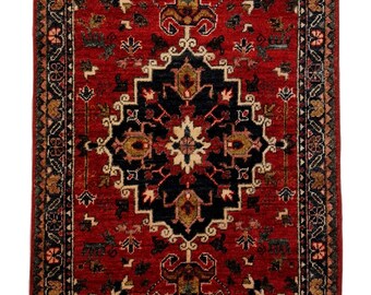 Handmade Wool Kazak Rug, Traditional Afghan Design (75x116cm)