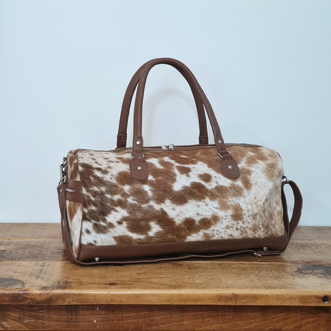 Cowhide Leather Duffle Bag: Handmade Weekend Travel Holdall