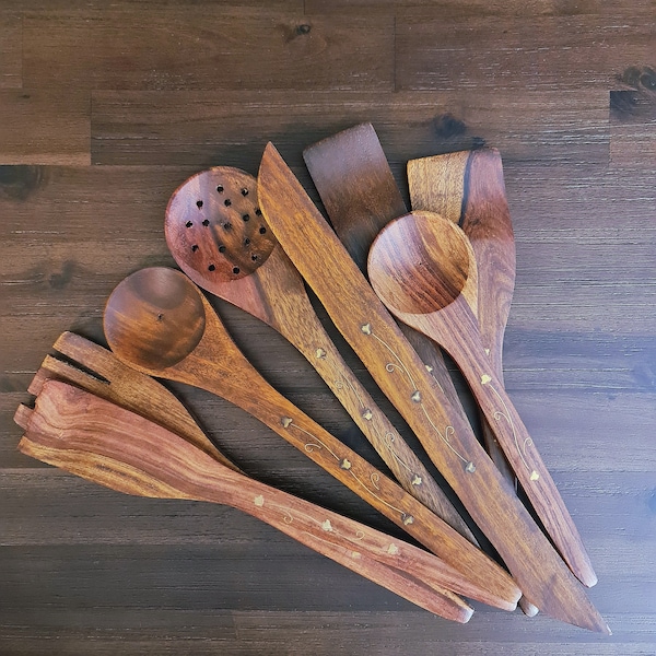 8 Pc Handcrafted Wooden Cooking Utensil Set, for Cooking or Display purposes. Handmade with Rosewood