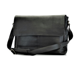 Leather Messenger / Office Bag for Men, Handmade, Crossbody with Padded Compartment, Pockets & Adjustable Strap