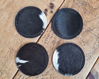 Cowhide Coaster Set, Handcrafted Real Genuine Hair-on Cowhide Leather Coaster set, Unique Western