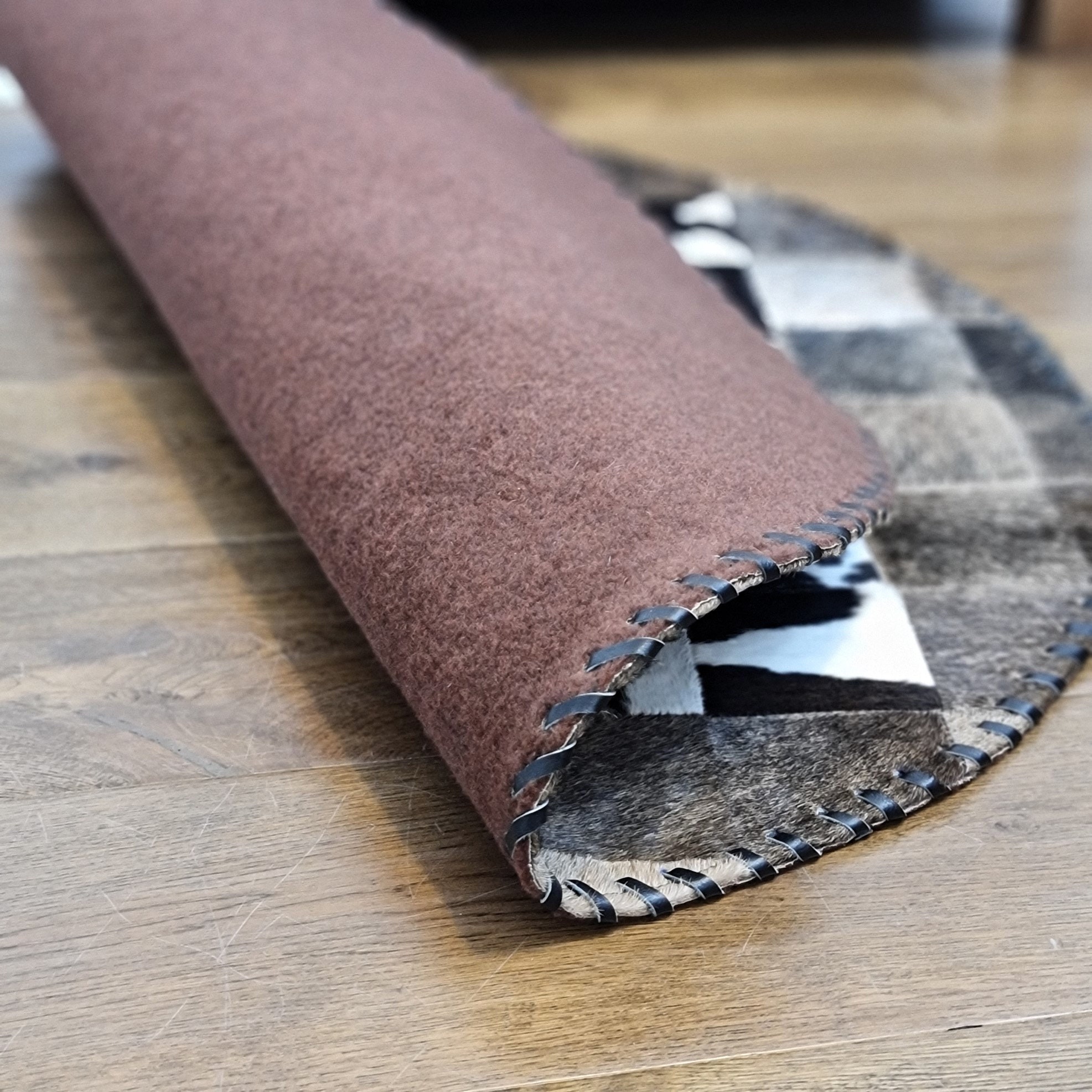PATCHWORK COWHIDE RUG Hairon Fur Leather Rug Round Cowhide Etsy UK