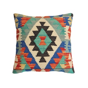 Fodera per cuscino Kilim tessuta a mano: cuscino geometrico multicolore (43,2 x 43,2 cm)