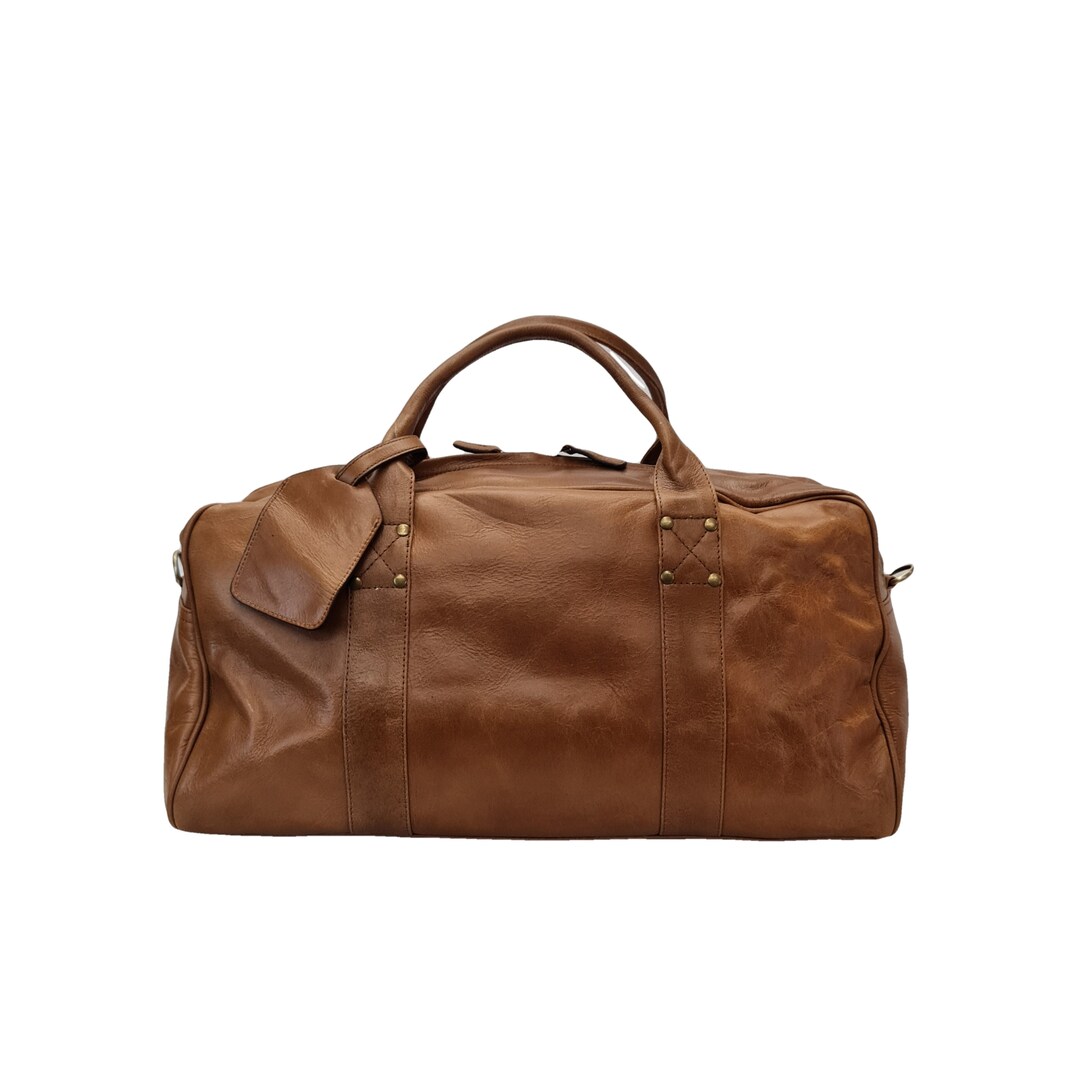 Handmade Leather Duffle Bag: Men's Tan Travel Holdall