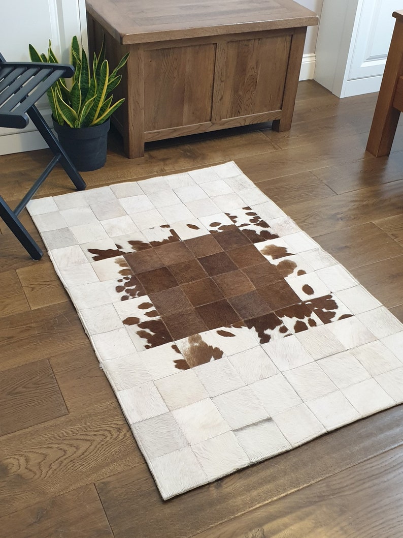 Handmade Cowhide Patchwork Rug, Hair-on Hide Carpet, Modern Farmhouse ...