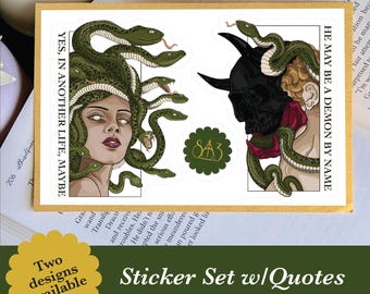 The Demon and Medusa Dramione Sticker Set, Waterproof Vinyl Decal, Fanfiction Merch Bookish Fanfic Gift, Skull Demon Mask, Secrets and Masks