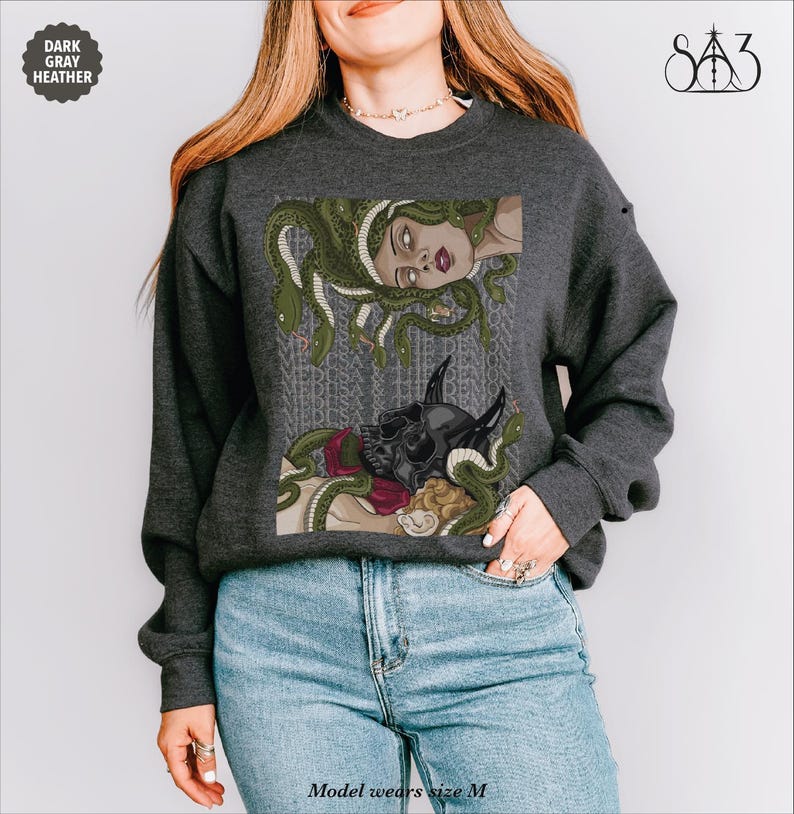 The Demon and Medusa, Dramione Shirt Sweater Crewneck Sweatshirt, Subtle Fanfic Lovers Merch, Bookish Fanfiction Gift, Secrets and Masks Dark Grey Heather