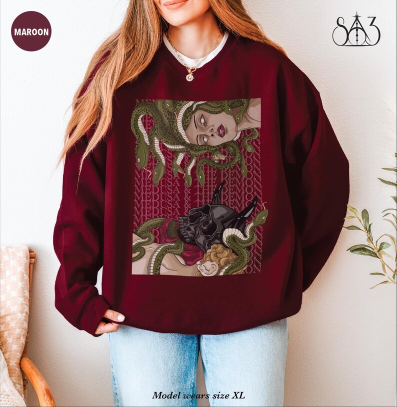 The Demon and Medusa, Dramione Shirt Sweater Crewneck Sweatshirt, Subtle Fanfic Lovers Merch, Bookish Fanfiction Gift, Secrets and Masks Maroon