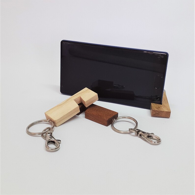 Handmade Wooden Smartphone Stand Keyring Etsy UK