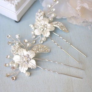 Silver, Rhinestone, Bridal hair accessory, Bridal hair pin, Wedding hair accessory, Rhinestone flower accessory image 2