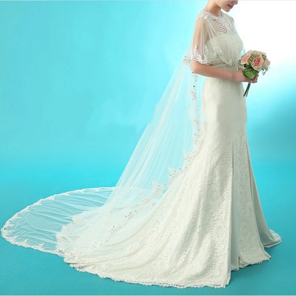 Wedding dress coverups for bride Wedding dress shawl wedding dress Long Pearl cape for dress Long bolero Wedding dress shoulder cover