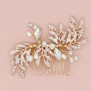 GOLD Bridal Comb Leaf Rhinestone Pearl for bride Wedding comb Bridal hair accessories Wedding hair accessories Bridal Jewelry Weddding