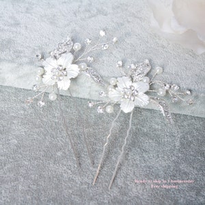 Silver, Rhinestone, Bridal hair accessory, Bridal hair pin, Wedding hair accessory, Rhinestone flower accessory image 5
