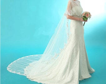 Wedding dress coverups for bride Wedding dress shawl wedding dress Long Pearl cape for dress Long bolero Wedding dress shoulder cover