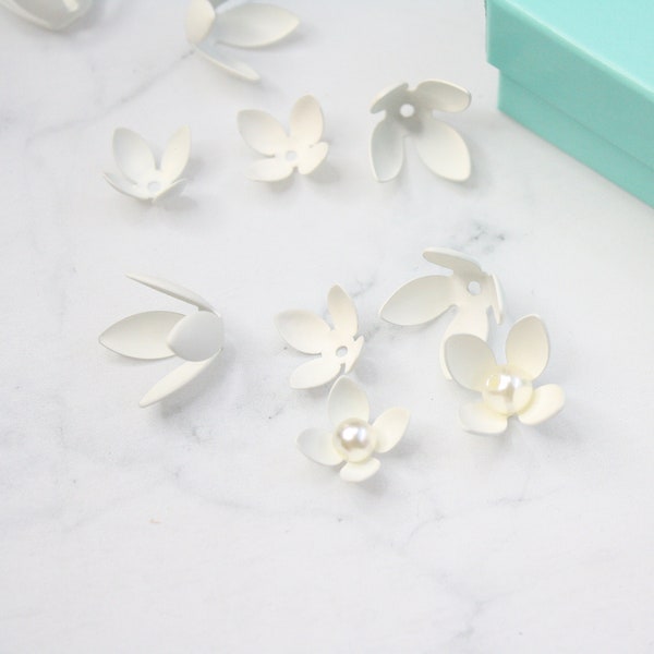 DIY kit Craft beads Ivory Flower Petal Large and Small with Pearls Set Beads White Flower Petal Craft kit