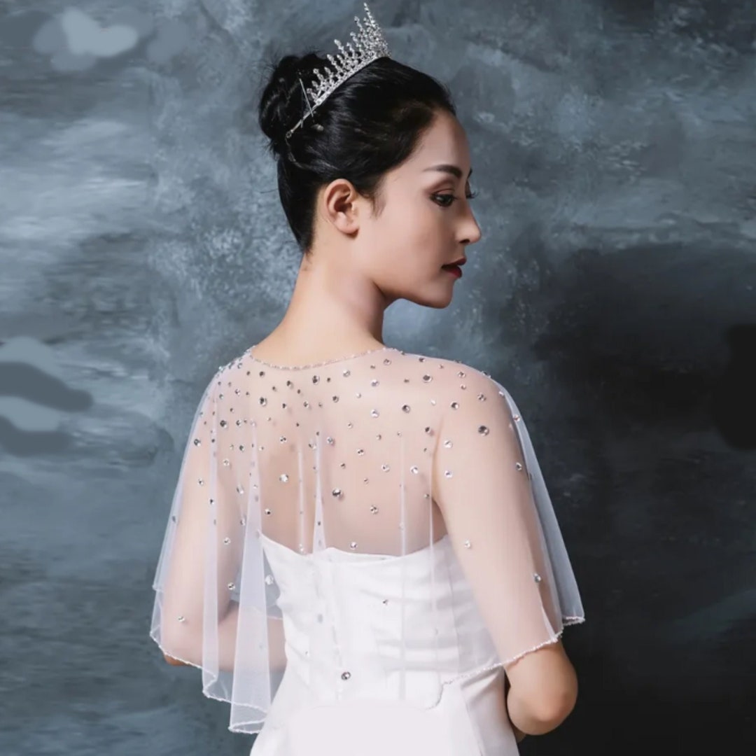 Wedding Dress Topper Bridal Bead Rhinestone Bolero Dress Overlay ...