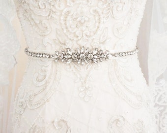 Bridal Sash Belt | Antique Silver Crystal Bridal Belt Handmade Rhinestone Beaded Wedding Sash Belt Sash belt for bride Wedding dress belt