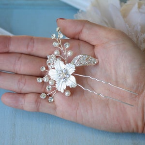 Silver, Rhinestone, Bridal hair accessory, Bridal hair pin, Wedding hair accessory, Rhinestone flower accessory image 3