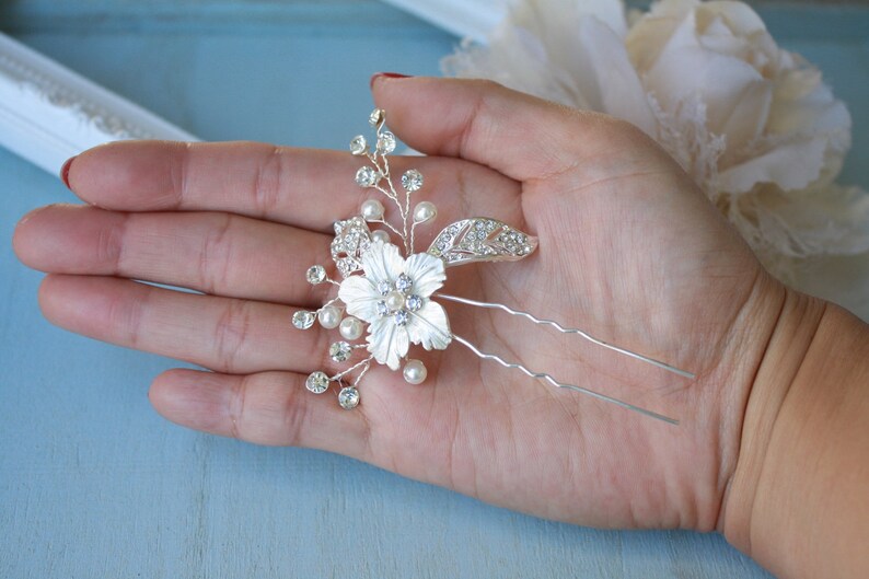 Silver, Rhinestone, Bridal hair accessory, Bridal hair pin, Wedding hair accessory, Rhinestone flower accessory image 3