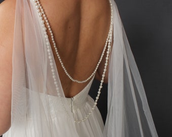 Abito da sposa Mantello per scialle di perle da sposa copriabito da sposa lungo Elegante drappo di velo da sposa Bolero con perla per la sposa