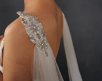 Bridal Coverups for bride Wedding Long Cape for bride cape Rhinestone Long Tulle Shawl wedding dress Shoulder Coverage Detachable