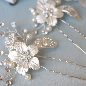Silver, Rhinestone, Bridal hair accessory, Bridal hair pin, Wedding hair accessory, Rhinestone flower accessory image 6