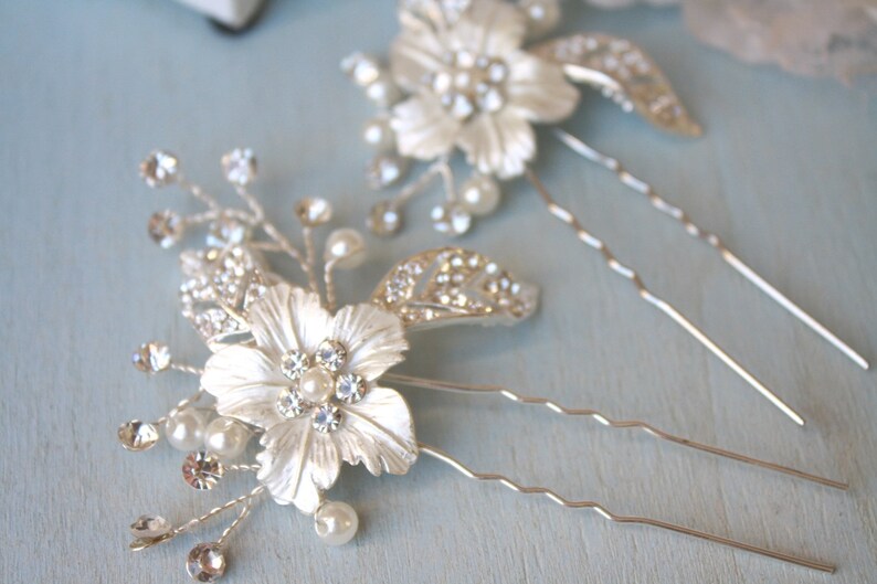 Silver, Rhinestone, Bridal hair accessory, Bridal hair pin, Wedding hair accessory, Rhinestone flower accessory image 6
