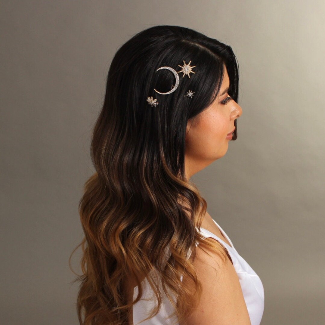 Moon & Star Rhinestone Hair Pin Set Gold Hair Pin for Bride Etsy