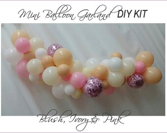 DIY Mini Balloon Garland, Blush, Ivory, Pink, White, Pink Confetti Balloons, Balloon Garland, Baby Shower, Bridal Shower, Engagement